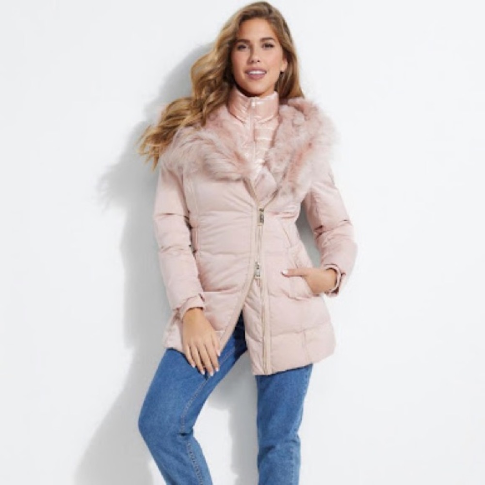 Guess joanna long puffer coat - blush pink